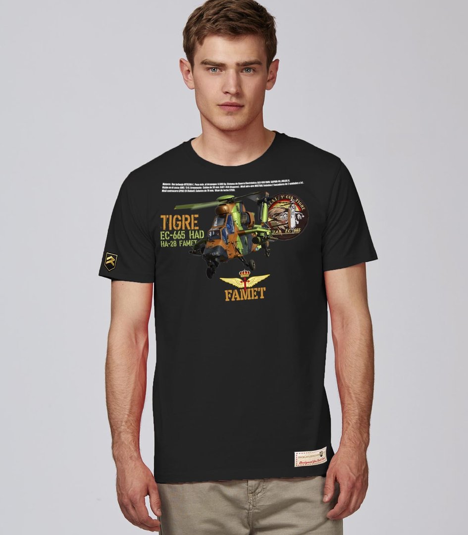 Camiseta EC-665 Tigre Premium negra - Aviación militar española FAMET algodón orgánico