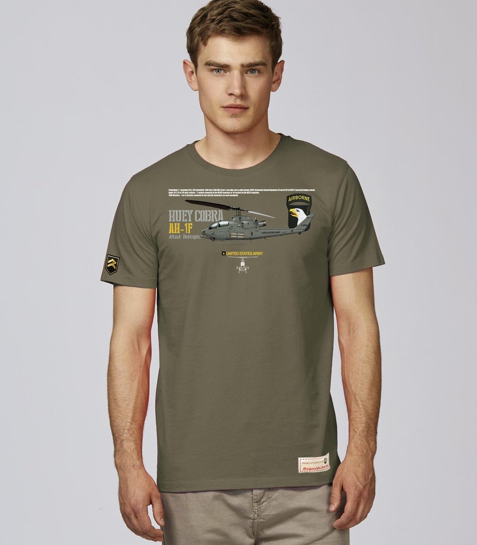 Camiseta premium caqui AH-1F Cobra Army diseño exclusivo aviación militar
