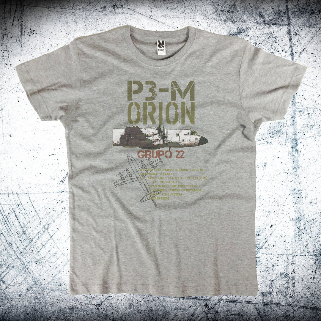 Camiseta P-3 Orion Ordnance gris con esquema técnico de armamento - Diseño mantenimiento patrulla marítima - 100% algodón premium