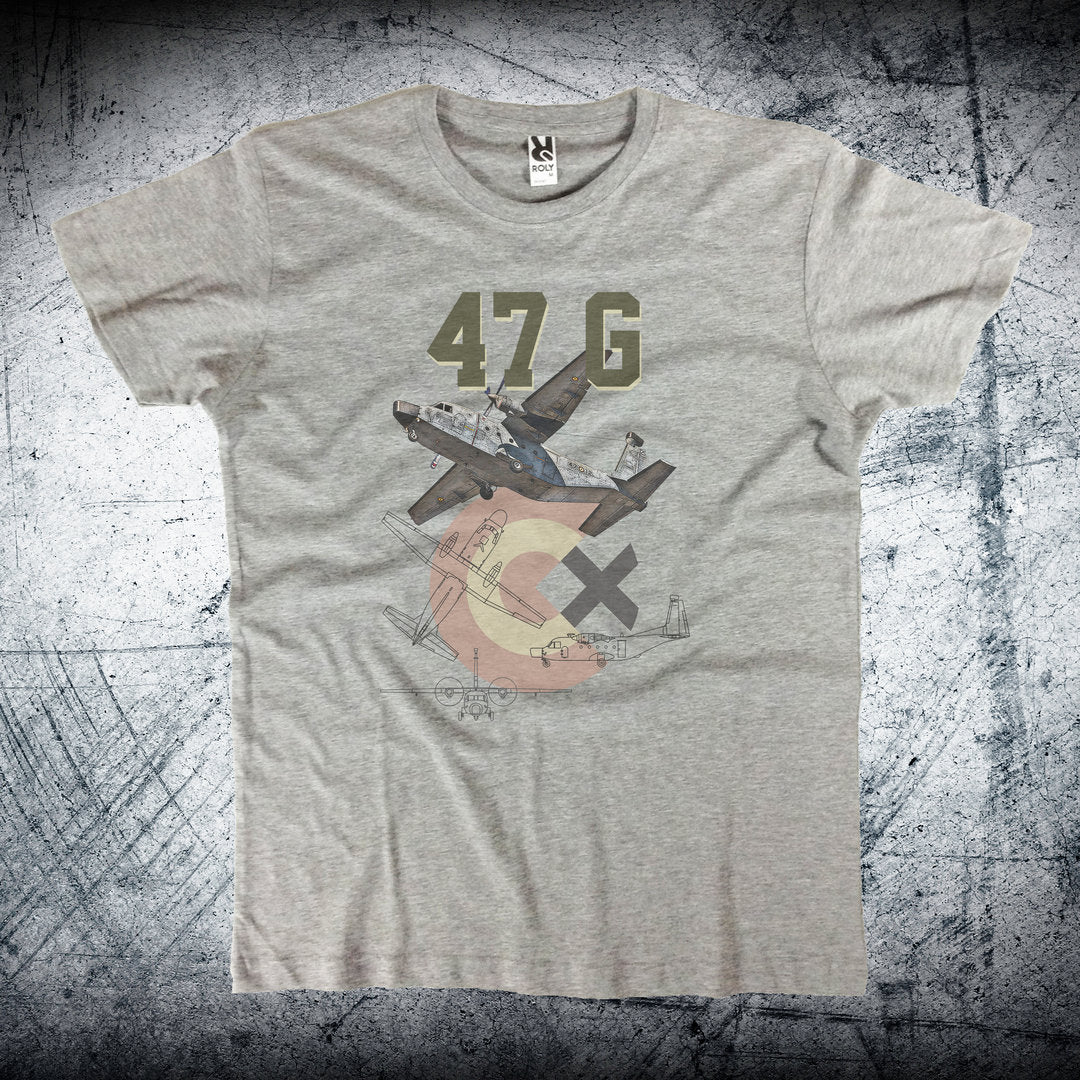 Camiseta 47 Grupo C-212 Aviocar - Color Gris Vigore - Aviación Militar Española Premium