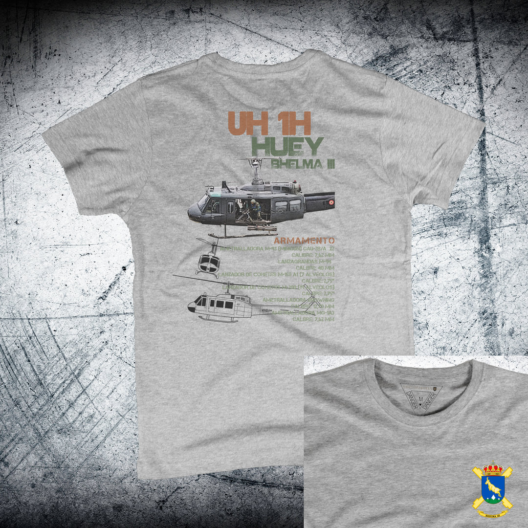 Camiseta HUEY BHELMA III Ordnance Trasera color gris vigore - Esquema armamento helicóptero FAMET Ejército de Tierra