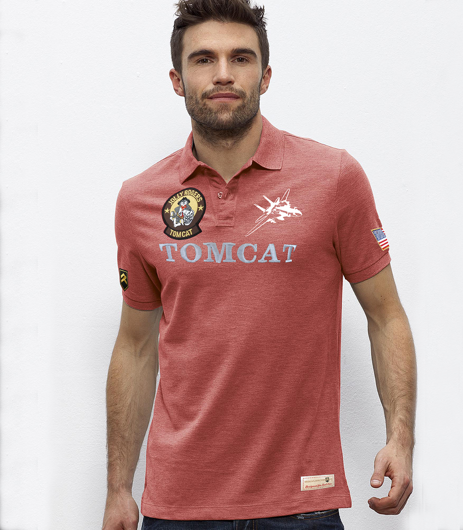 Polo F-14 Tomcat USAF mid red - Detalle parche bordado pecho
