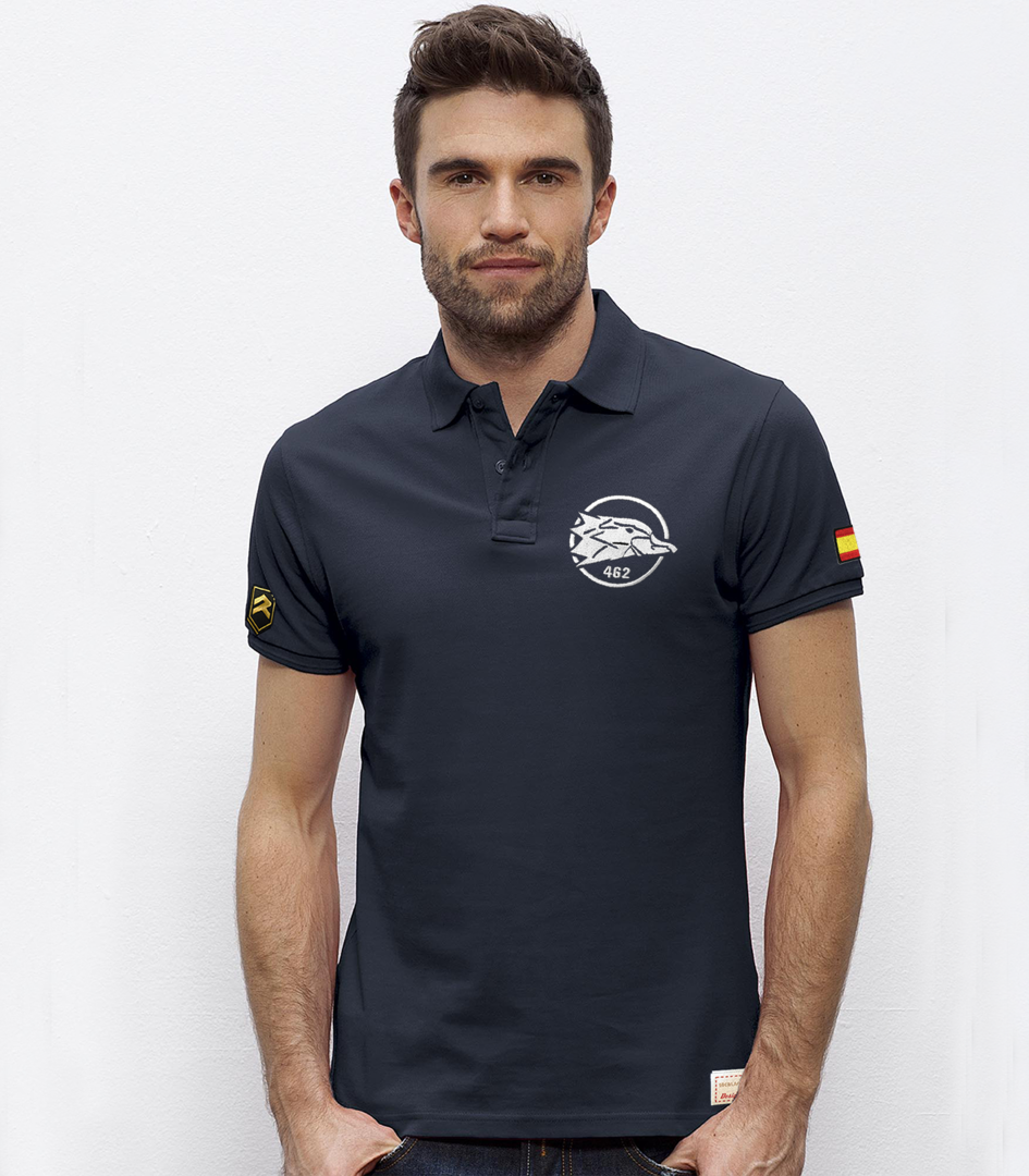 Polo Halcón Ala 46 con emblema bordado azul marino algodón orgánico piqué Ejército del Aire