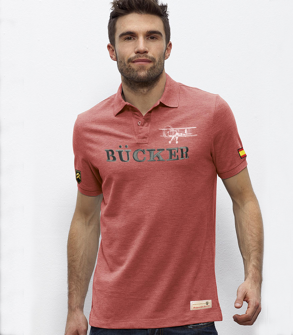 Polo piqué Bücker Ejército del Aire bordado color rojo - Vista frontal