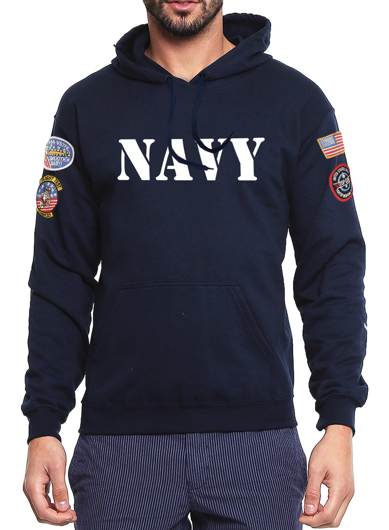 Sudadera aviación naval azul marino F-14 Tomcat con parches bordados auténticos y diseño US Navy