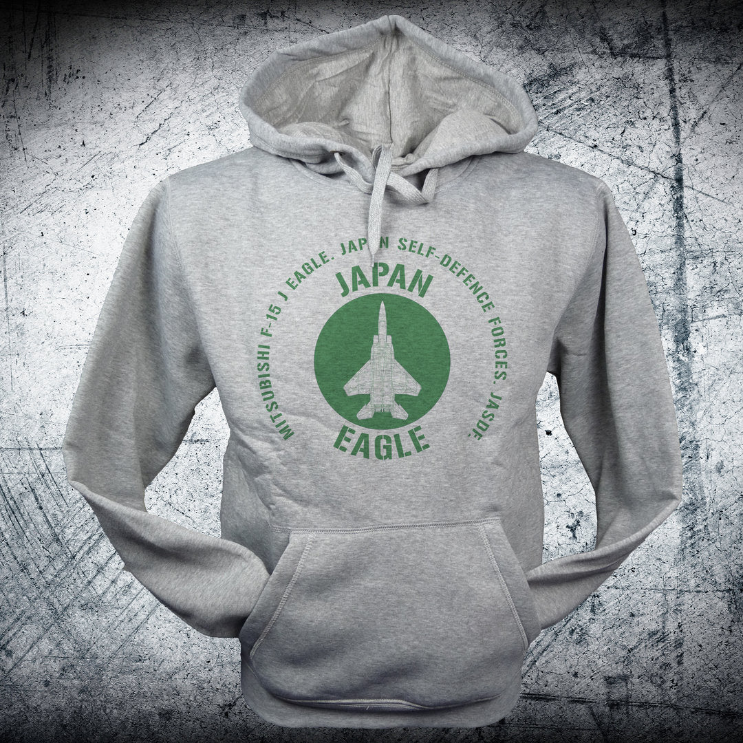 Sudadera F-15 EAGLE JAPAN emblema verde JASDF con diseño exclusivo aviación militar japonesa en color gris vigoré