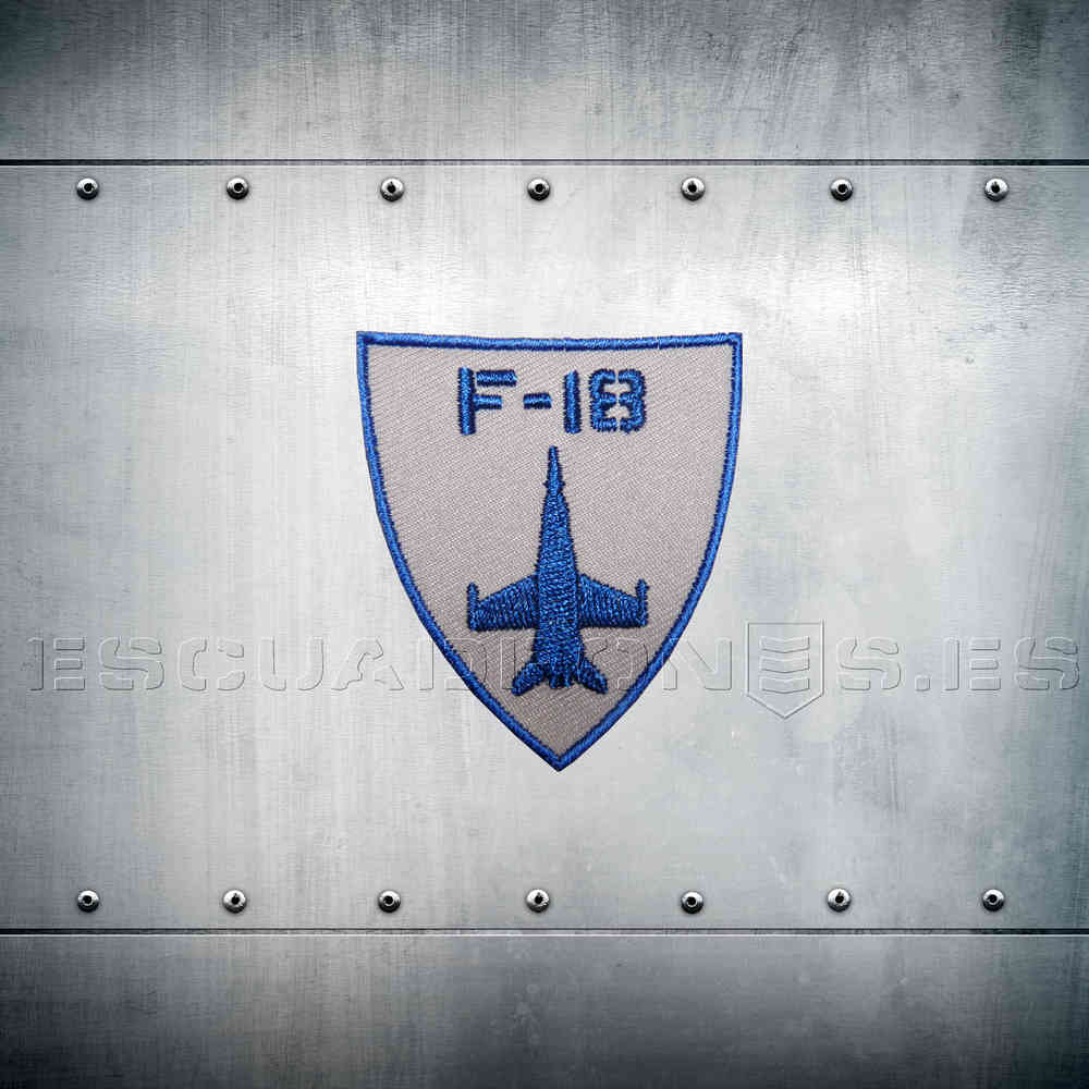 Parche bordado F-18 Hornet azul 7cm sin velcro - Diseño distintivo caza polivalente Ejército del Aire español