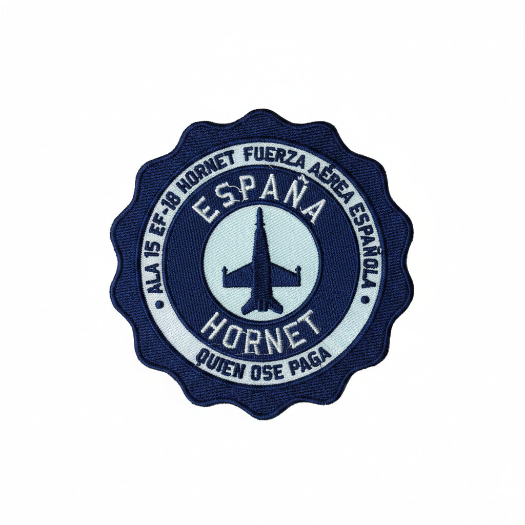 Parche bordado medallón EF-18 Ala 15 azul 9cm - Insignia circular F-18 Hornet Ejército del Aire Zaragoza