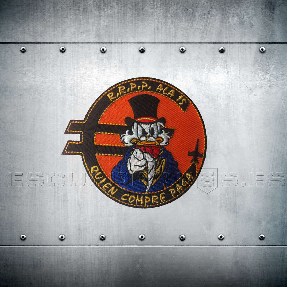 "Parche bordado Ala 15 Quien Compre Paga - Insignia oficial lema icónico F-18 Hornet Base Aérea Zaragoza 8cm