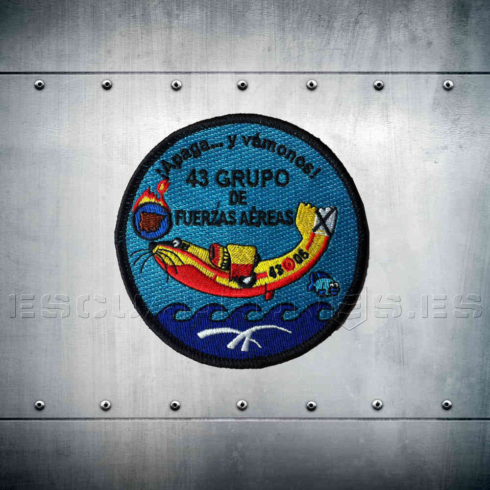 Parche bordado 43 Grupo Apaga y Vámonos - Insignia oficial lema icónico unidad transporte táctico Ejército del Aire