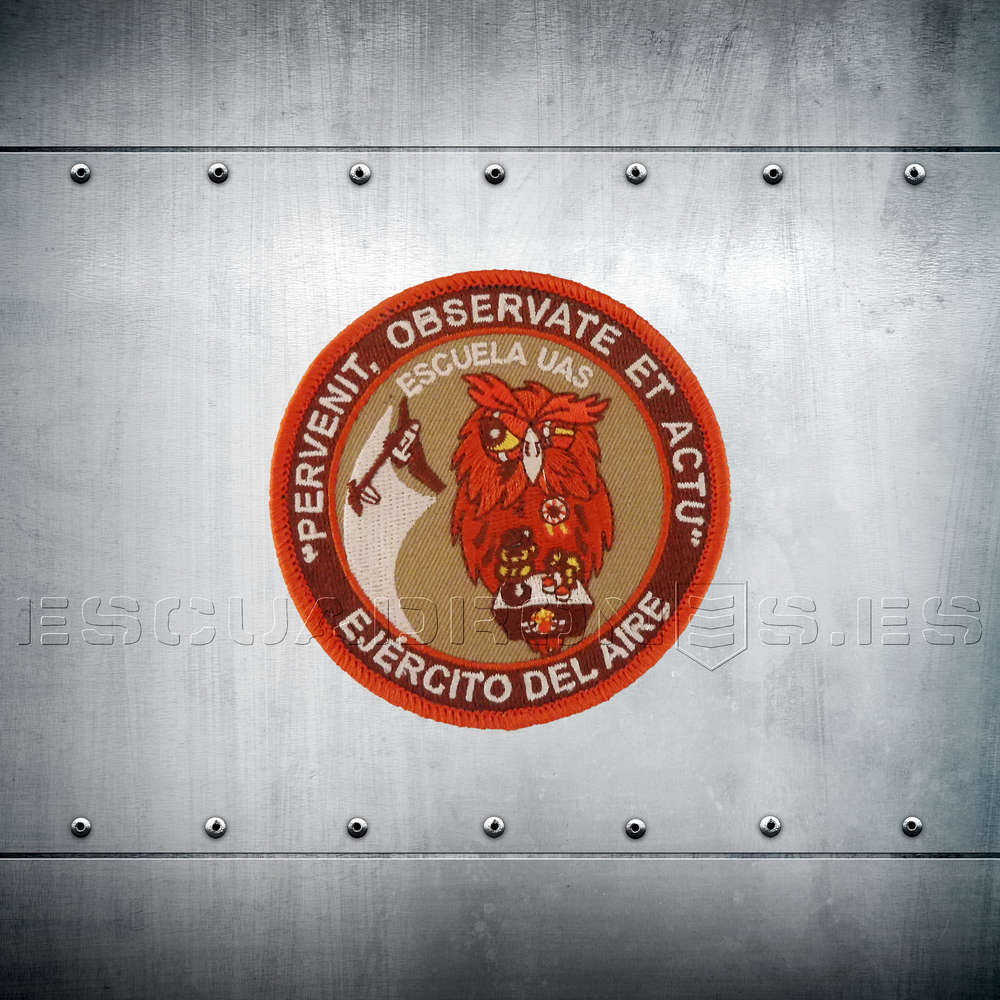 Parche bordado Búho Escuela UAS - Insignia oficial Escuela Sistemas Aeronaves Pilotadas Remotamente Base Aérea Matacán