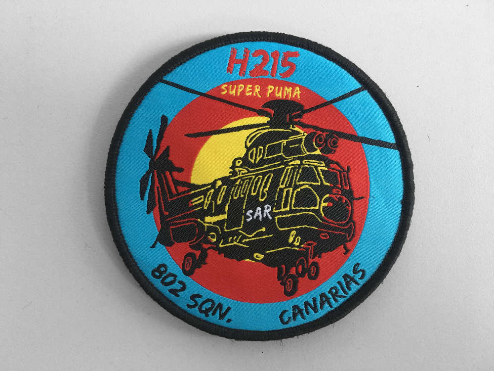 Parche tejido del helicóptero Superpuma H215 del 802 Escuadrón FAMET con velcro, 9 cm de diámetro