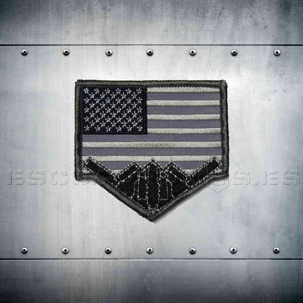 Parche bordado B-2 Spirit con bandera USA. Bombardero stealth furtivo USAF. Alta calidad. Emblema icónico aviación militar estadounidense