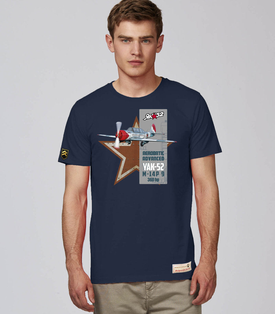 Camiseta Yakovlev Yak-52 premium azul marino - Avión acrobático entrenamiento motor radial