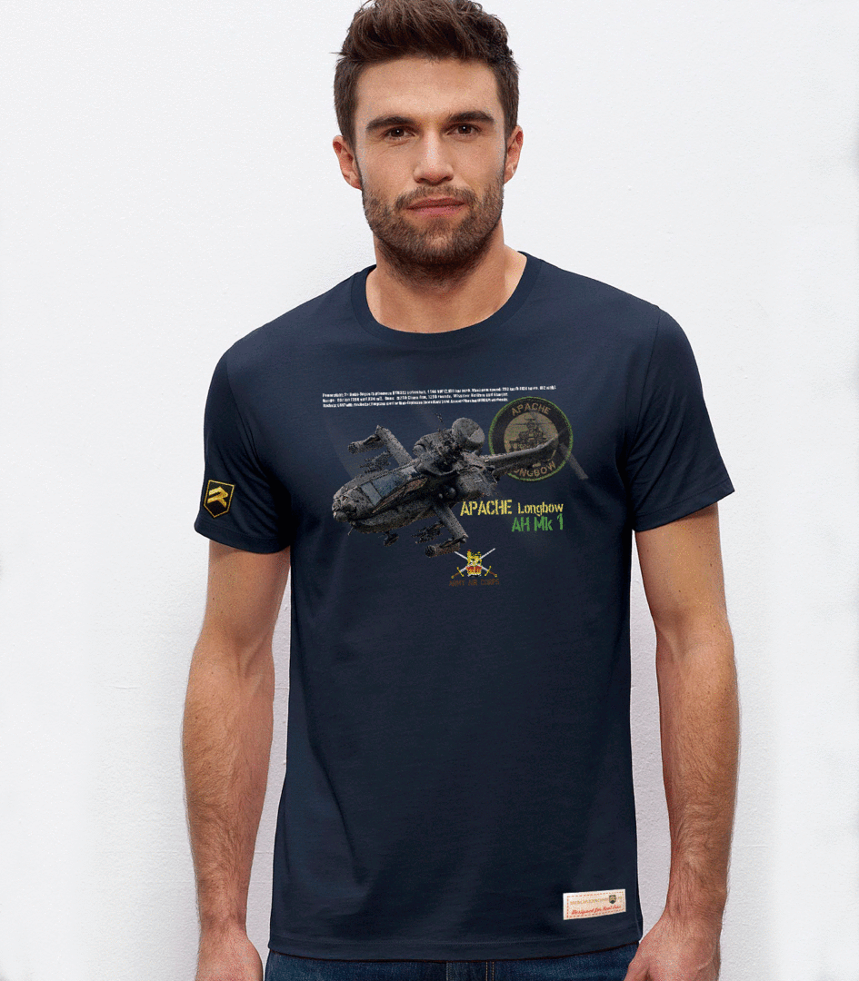 Camiseta AH-64 Apache premium azul marino - Helicóptero ataque aviación militar