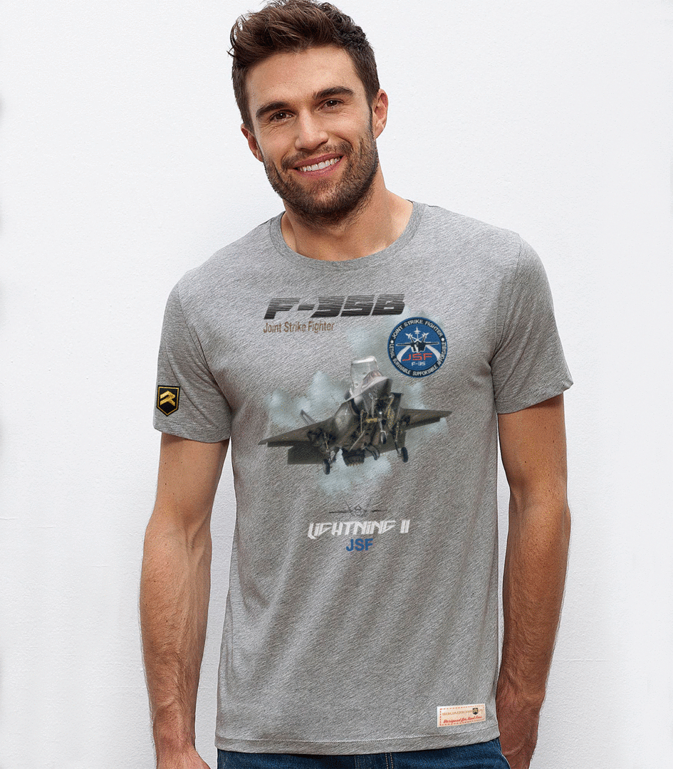 Camiseta F-35B Lightning II premium gris jaspeado - Caza embarcado quinta generación RAF