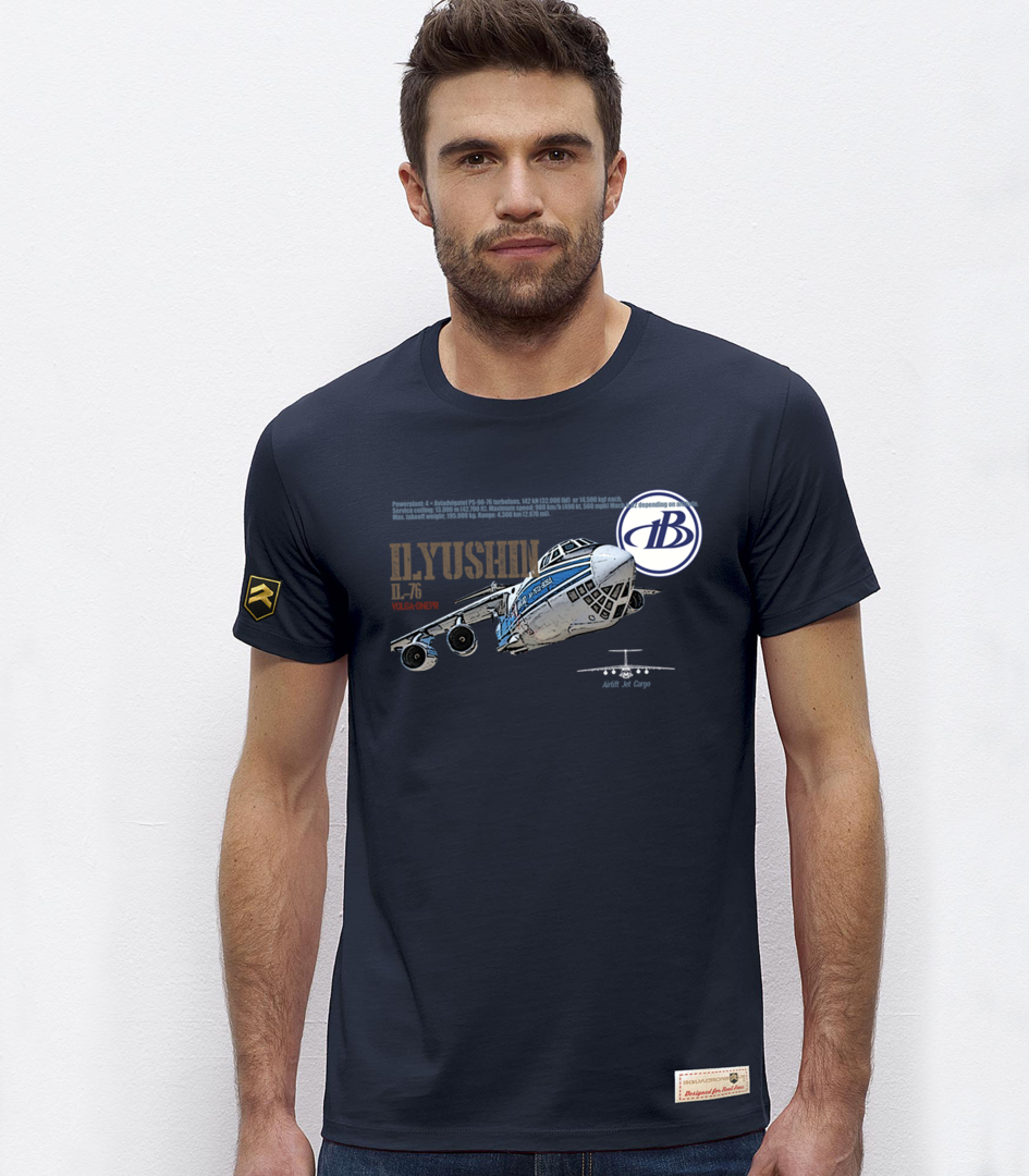 Camiseta Ilyushin IL-76 Volga-Dnepr premium azul marino - Aerolínea carga rusa