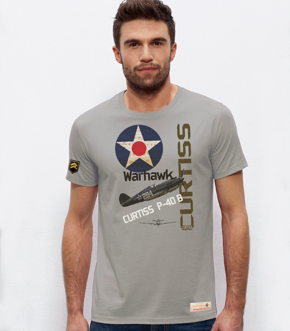 Camiseta P-40 Warhawk USAF color gris opal - Diseño Flying Tigers aviación WWII