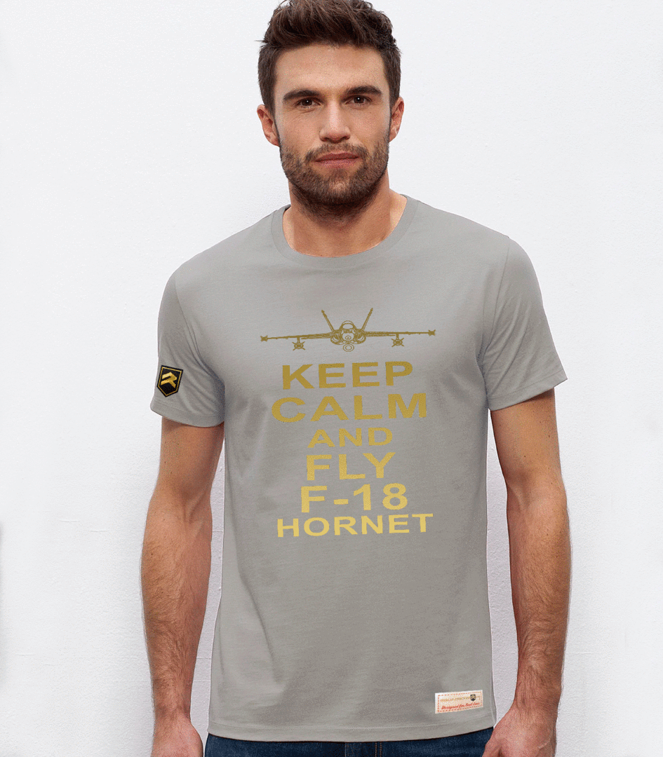 Camiseta militar F-18 Hornet KEEP CALM premium gris - Algodón orgánico certificado OCS aviación