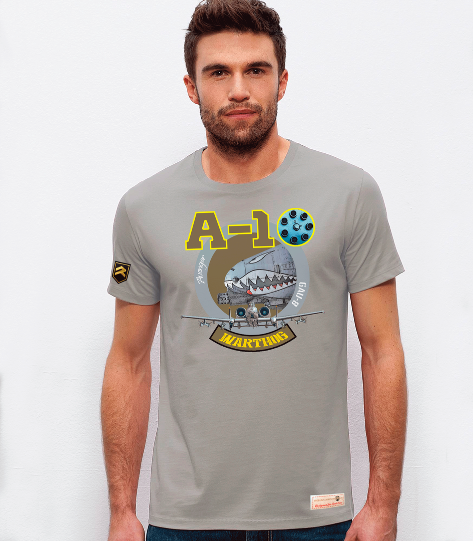 Camiseta PREMIUM A-10 Warthog gris - Apoyo aéreo cercano USAF diseño exclusivo 175g/m²