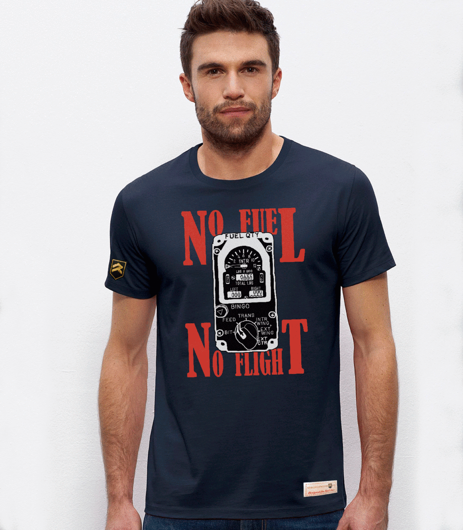 Camiseta militar NO FUEL NO FLIGHT premium azul marino - Algodón orgánico certificado OCS aviación
