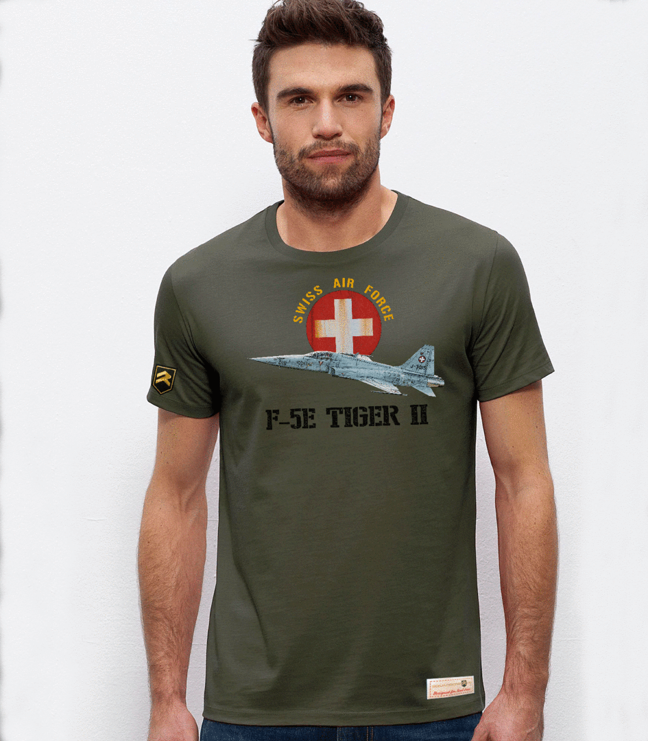 Camiseta PREMIUM F-5 Tiger II Swiss Air Force caqui - Emblema Swiss Air Force algodón OCS premium