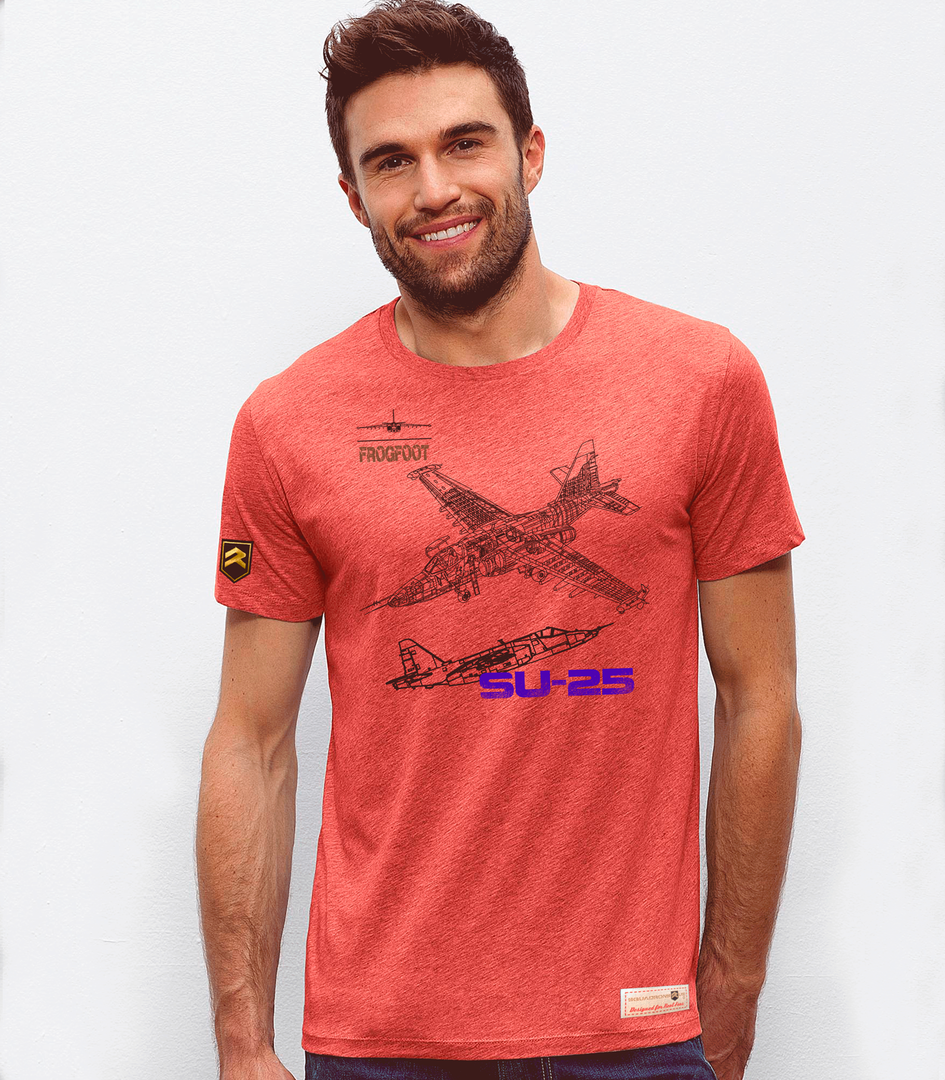 Camiseta PREMIUM Su-25 Frogfoot rojo jaspeado - Para coleccionistas de aviación de ataque histórica