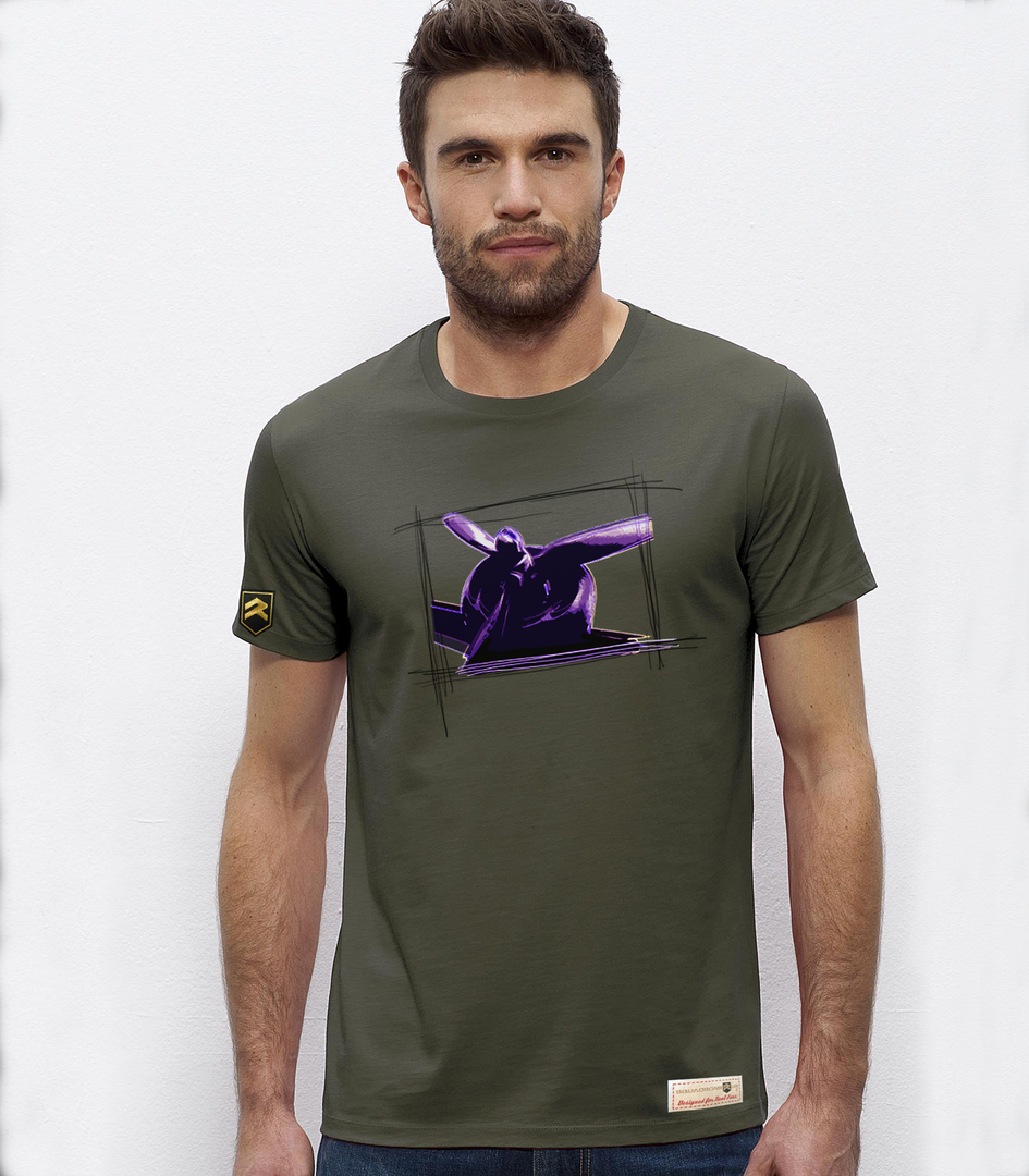 Camiseta premium Propeller caqui - Algodón orgánico hélice aeronáutica Colección COLO