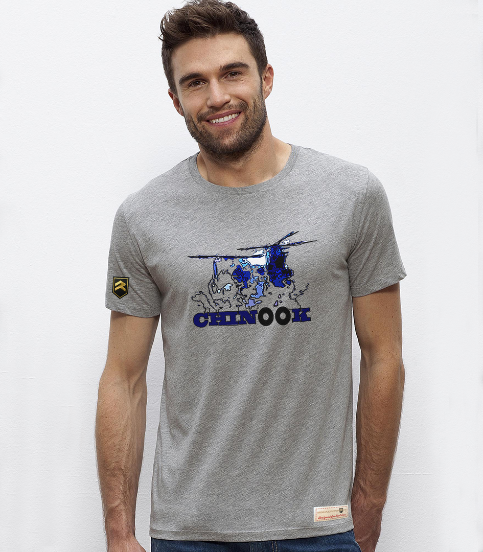 Camiseta premium Chinook gris jaspeado - Algodón orgánico helicóptero tándem Colección COLO