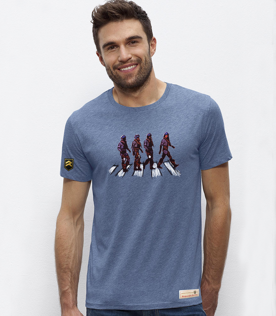 Camiseta premium Abbey Pilots azul jaspeado - Algodón orgánico aviación cultura pop Colección COLO
