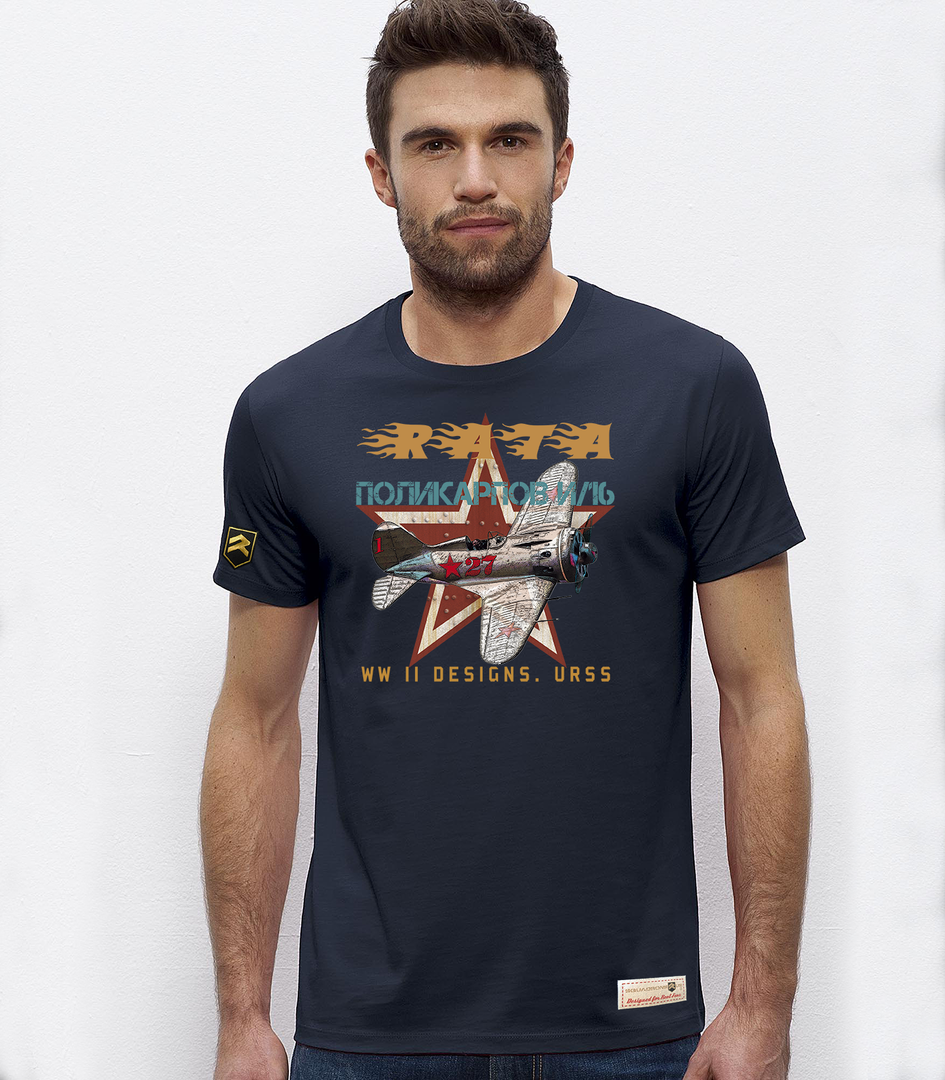 Camiseta I-16 RATA Polikarpov WWII Premium azul marino - Diseño aviación soviética Guerra Civil Española