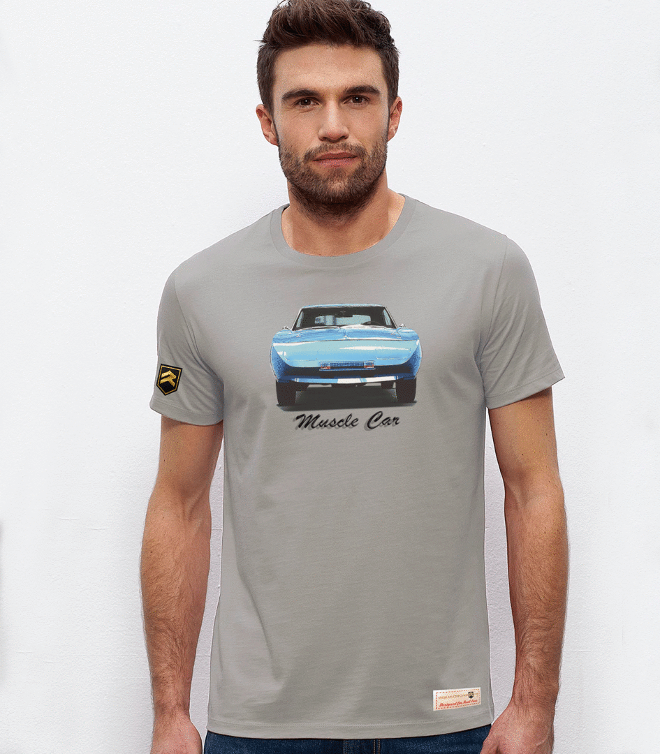 Camiseta Muscle Car I color gris - Diseño vintage muscle car americano algodón orgánico OCS