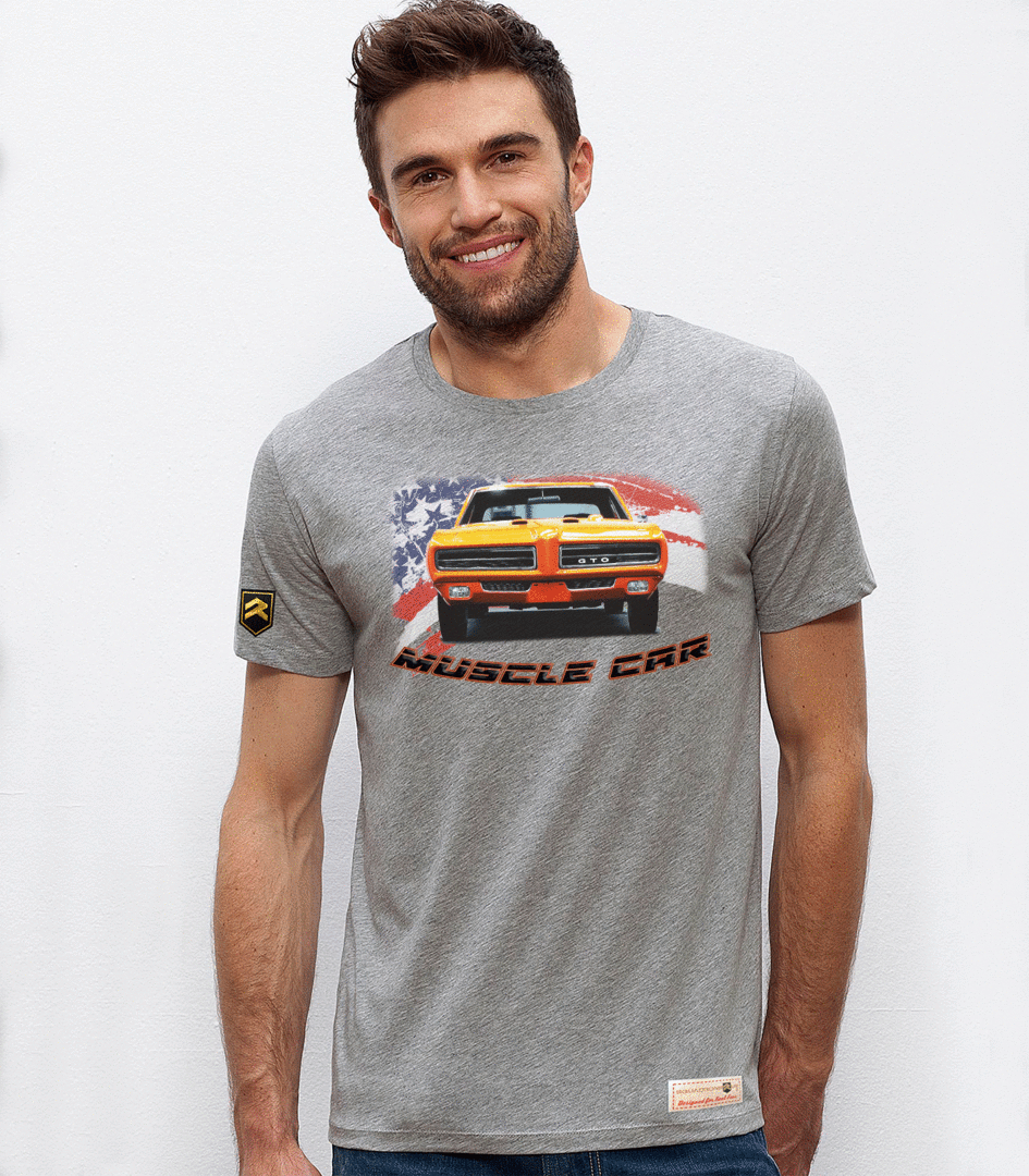Camiseta Muscle Car III color azur - Diseño vintage muscle car americano algodón orgánico OCS