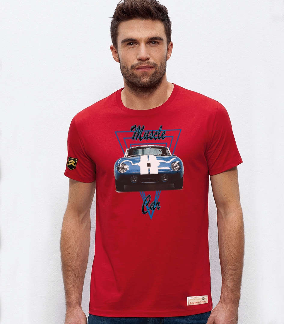 Camiseta Muscle Car IV color rojo - Diseño vintage coches americanos algodón orgánico OCS