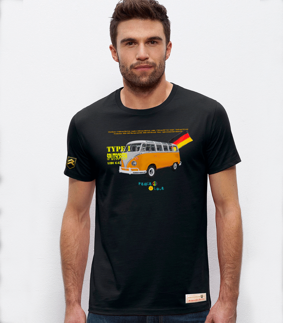 Camiseta Performance VW Van - Vista frontal color negro algodón orgánico OCS