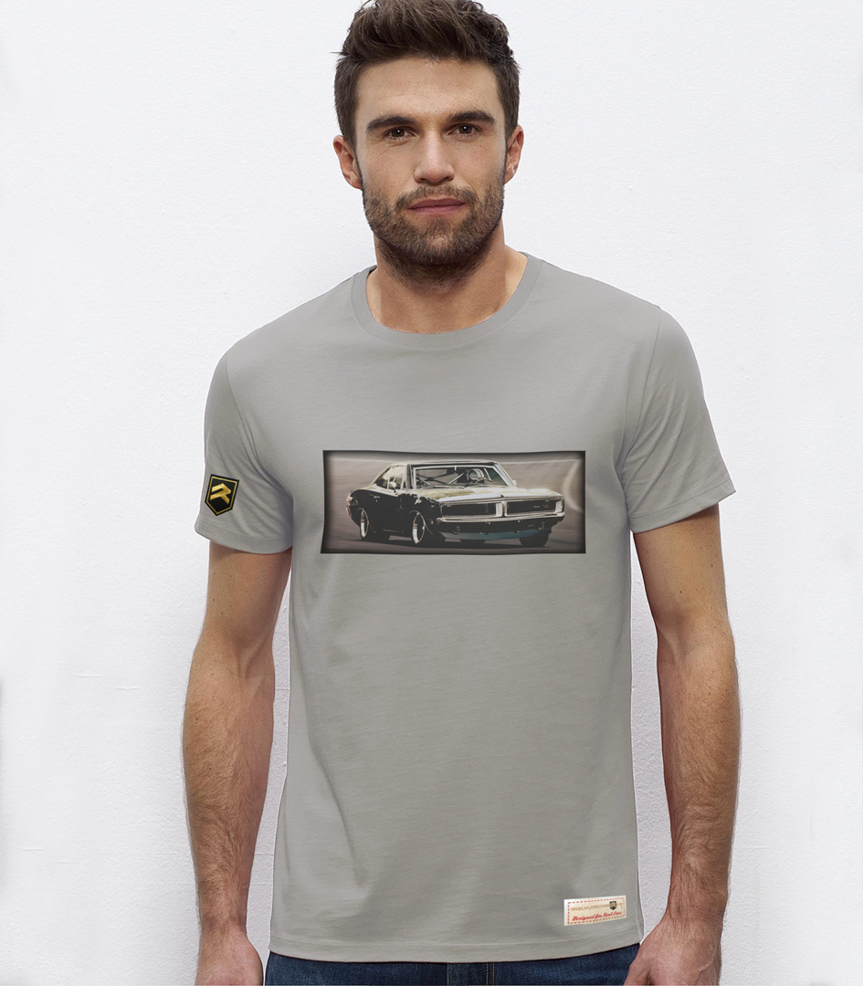 Camiseta Dodge Charger R/T Black Series color gris - Diseño muscle car americano