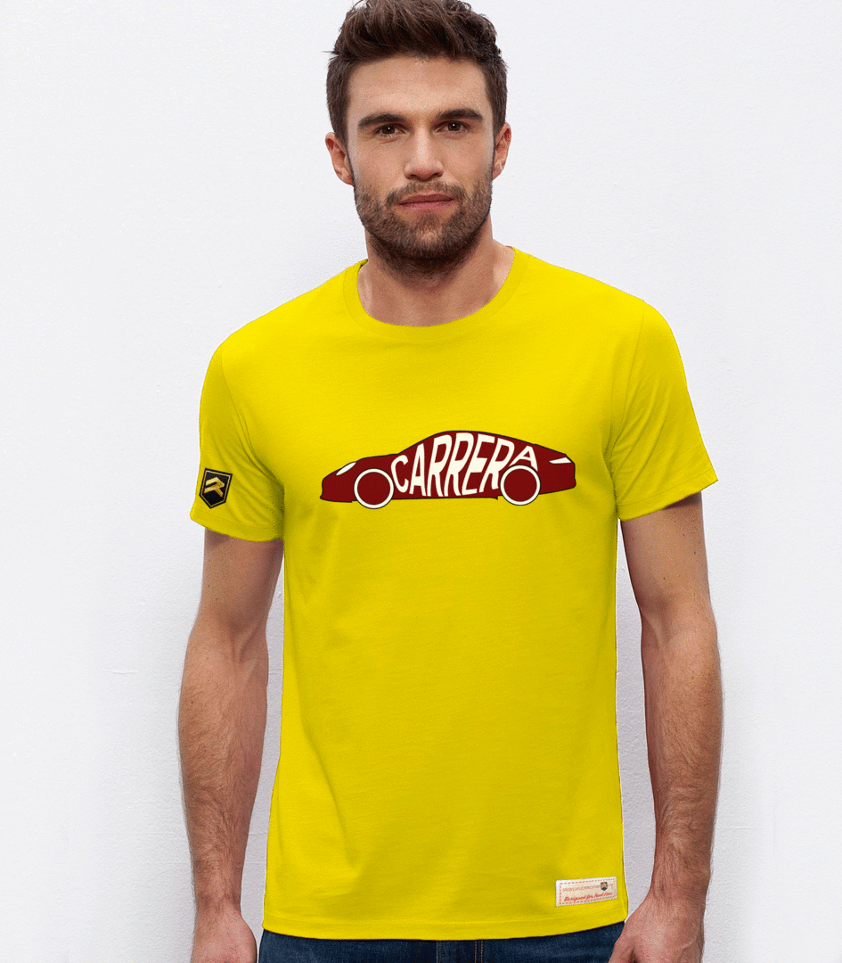 Camiseta Carrera Silhouette Porsche 911 color amarillo - Diseño deportivo clásico alemán