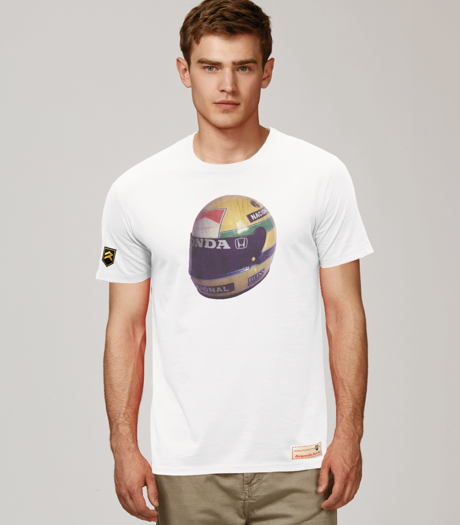 Camiseta premium Senna Helmet color blanco - Homenaje al tricampeón de Fórmula 1