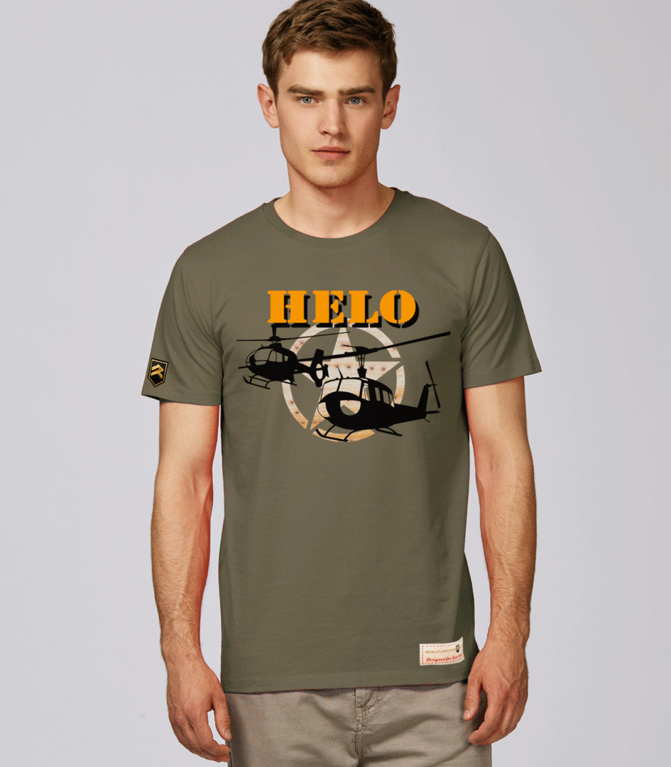 Camiseta militar ARMY HELO - Fotografía aeronáutica helicóptero ejército, color caqui