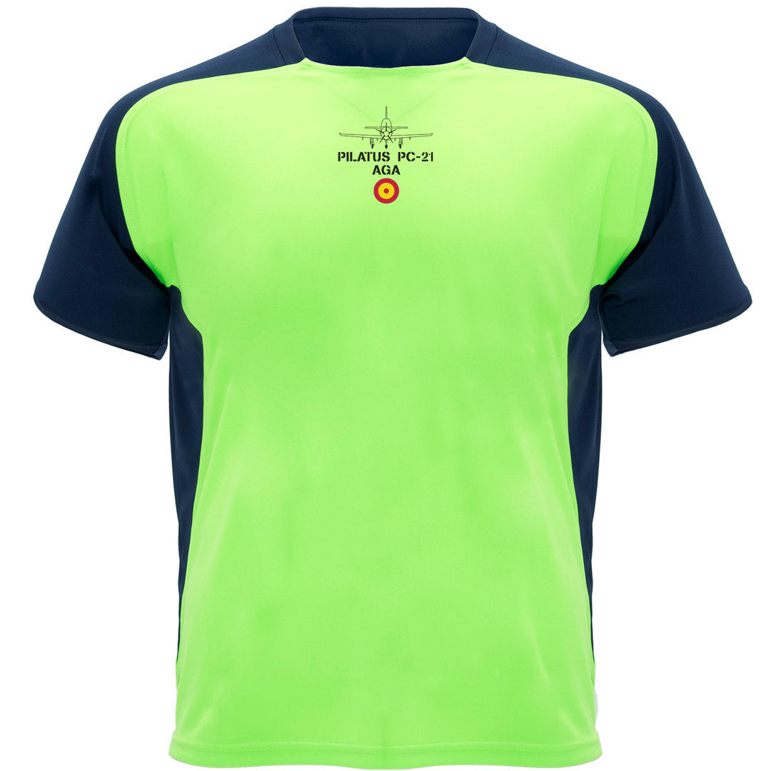 Camiseta técnica verde fluor Pilatus PC-21 - diseño Academia General del Aire