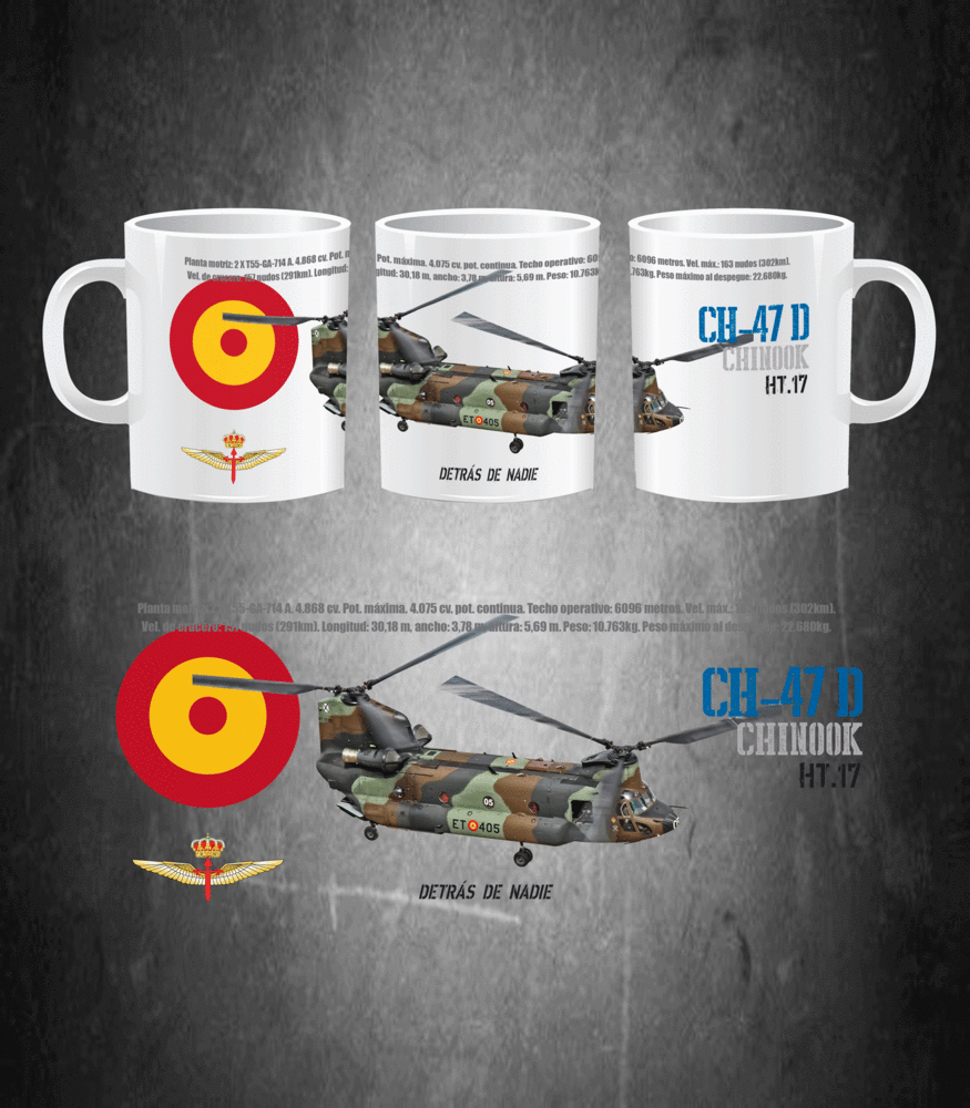 Taza cerámica helicóptero CH-47D Chinook FAMET Ejército de Tierra español transporte pesado 330ml