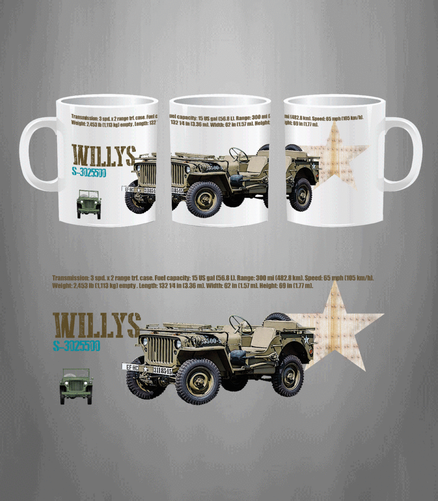 Taza cerámica Jeep Willys MB US Army WWII vehículo militar 4x4 330ml