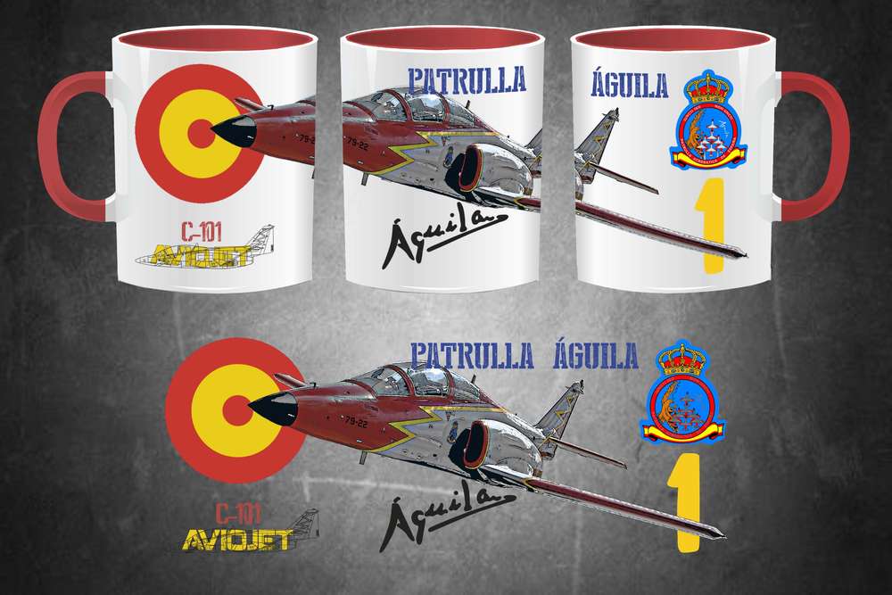 Detalle taza Patrulla Águila mostrando el C-101 Aviojet líder del equipo acrobático del Ejército del Aire