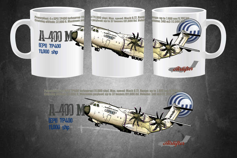 Taza A400M con diseño del avión de transporte militar Atlas del Ejército del Aire español