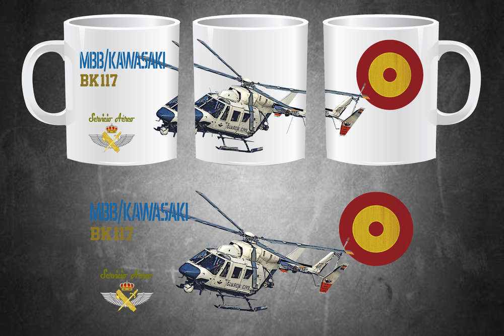 Taza cerámica BK117 Guardia Civil Unidad Aérea helicóptero rescate montaña 330ml
