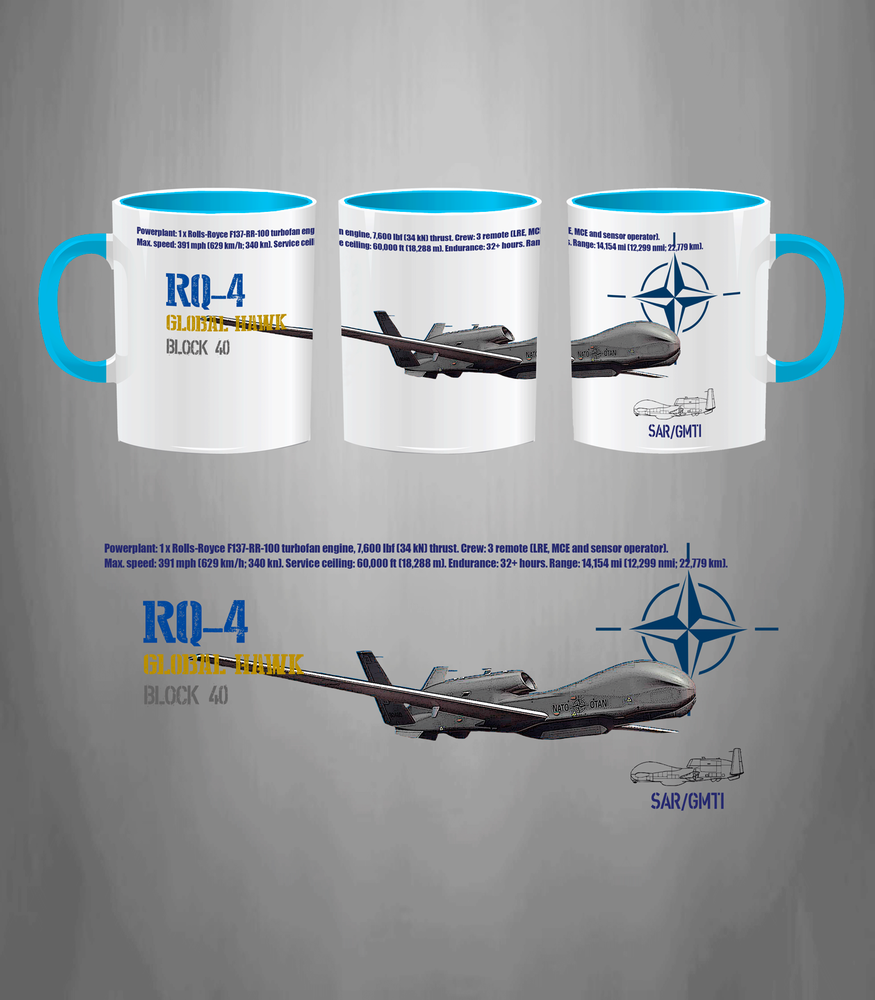 Taza de cerámica con diseño del RQ-4 Global Hawk NATO, drone de vigilancia estratégica de alta altitud, 340g