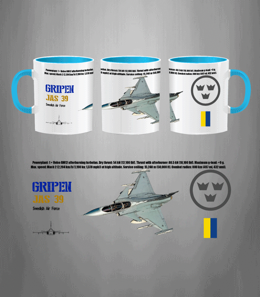 Taza cerámica JAS 39 Gripen Saab Fuerza Aérea Sueca caza multifunción 330ml