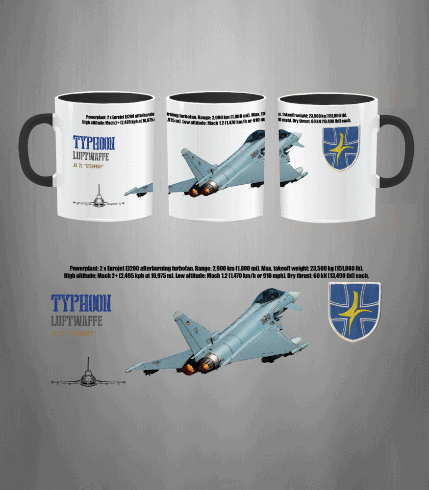 Taza JG 73 Typhoon Luftwaffe con diseño del Eurofighter del escuadrón alemán Steinhoff