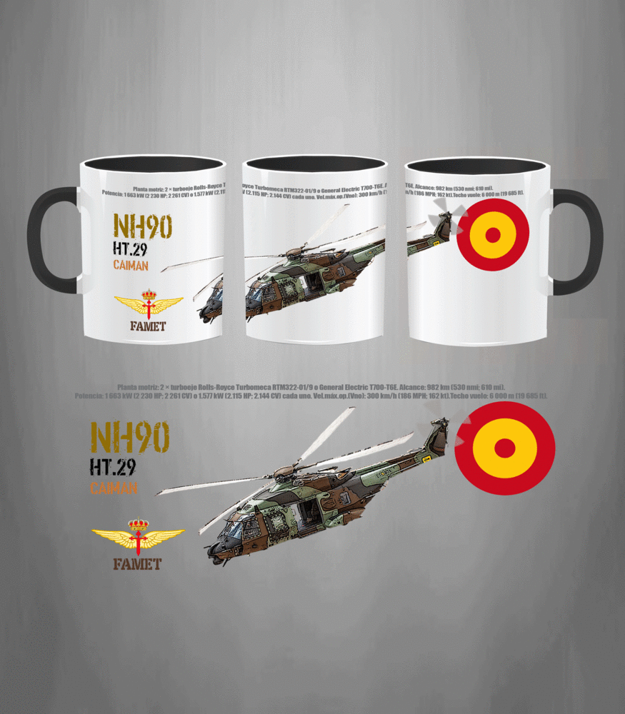 Taza cerámica helicóptero NH-90 FAMET Ejército de Tierra español 330ml