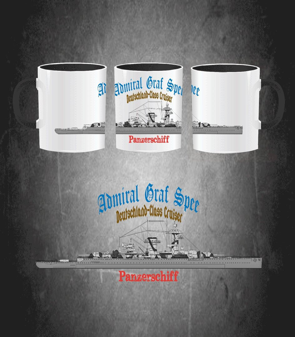 Taza cerámica Admiral Graf Spee crucero alemán WWII Kriegsmarine - 330ml diseño exclusivo historia naval